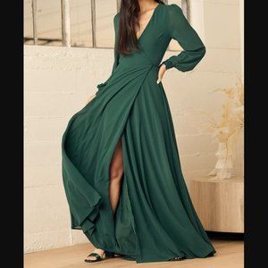 My Whole Heart Emerald Green Long Sleeve Wrap Dress